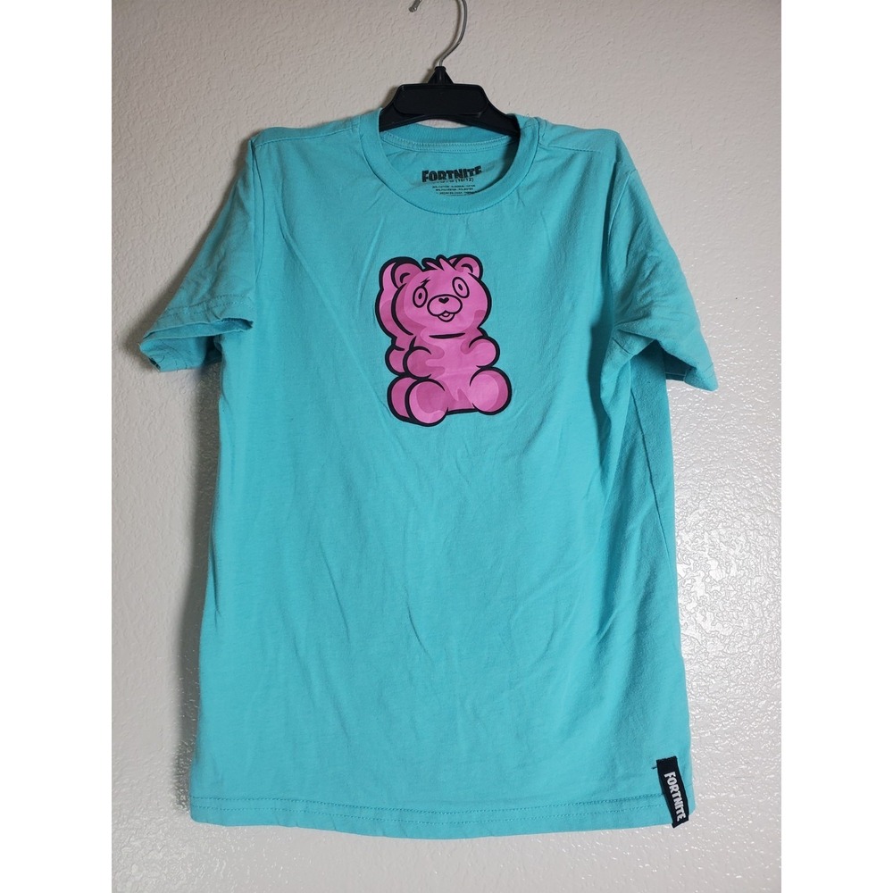 Fortnite‎ Unisex Casual Turquoise Short Sleeve Pink Bear T-shirt Large (10-12)